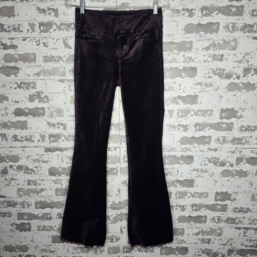 Paige Pants Womens 25 Black Cherry Velvet Flare Leg Bohemian Raw Hem Lou Lou